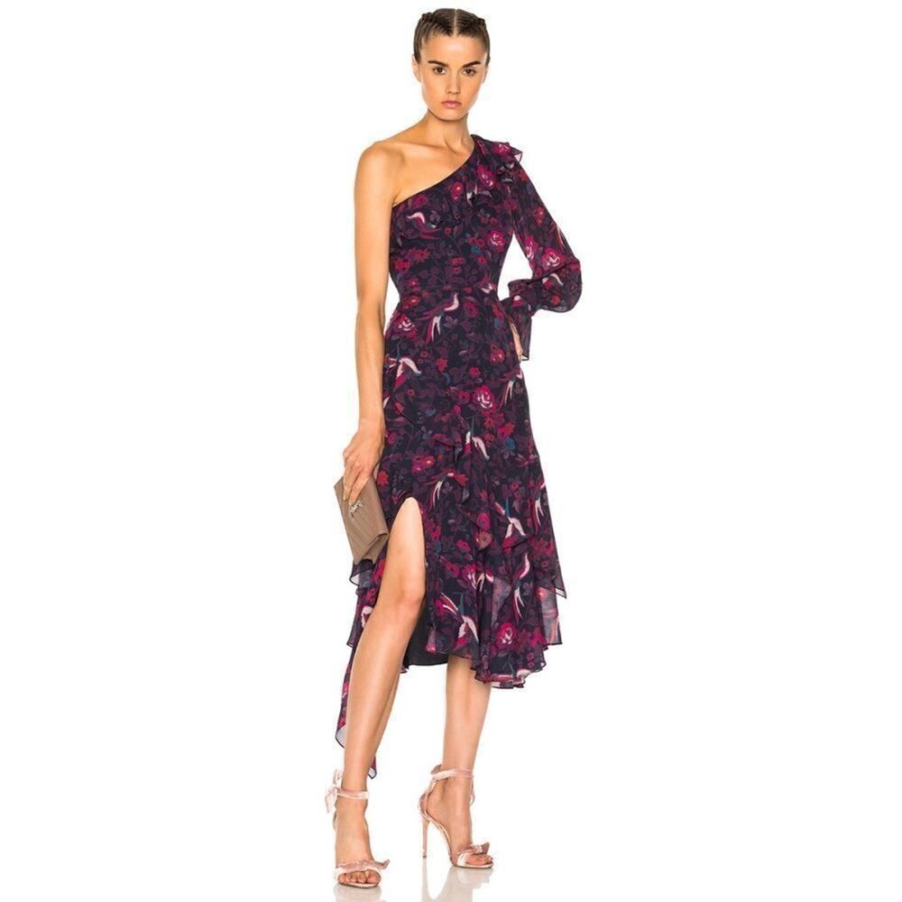 TANYA TAYLOR Isua 100% silk one shoulder Dress